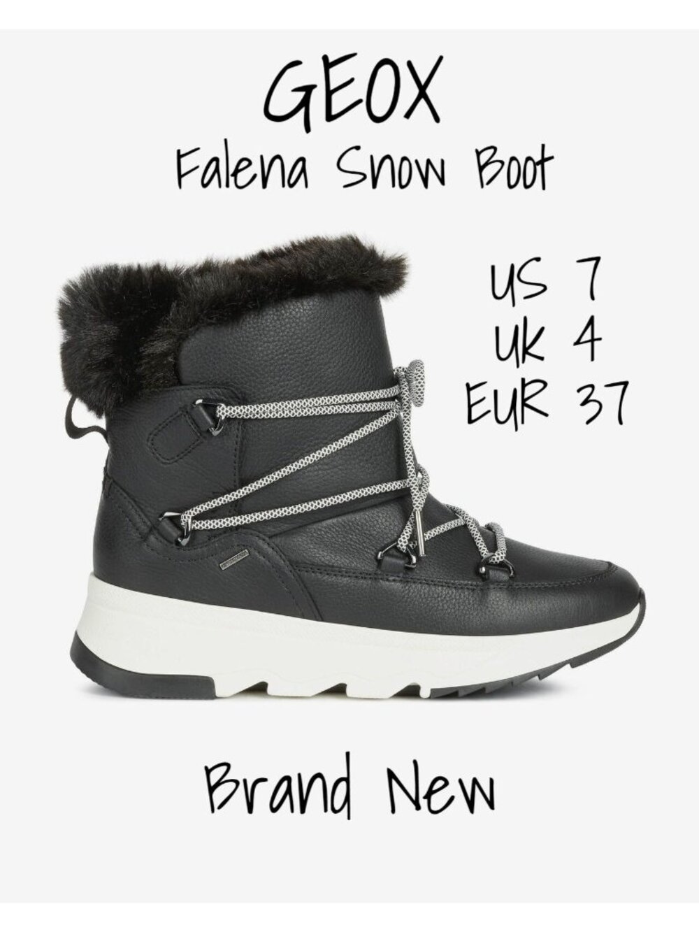 Brand New Geox Women's Black Snow Boots - Winter Size 7 US 37 EUR New